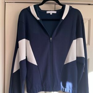 Navy and white hooded jacket. Sincerely Jules, size Large.
